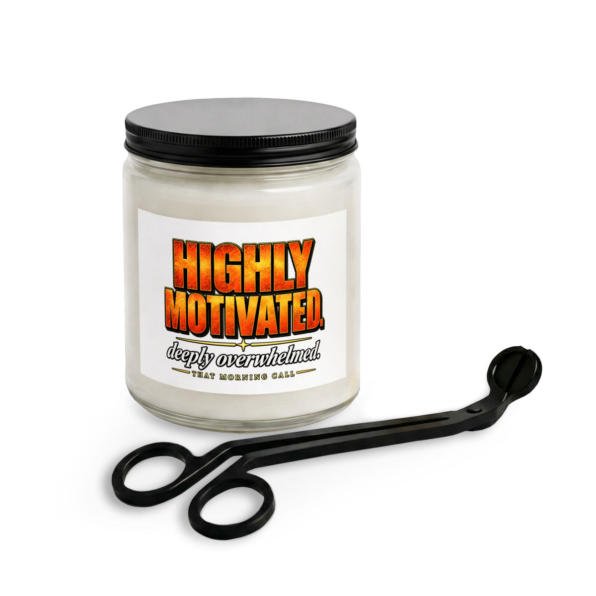 Candle — "Highly Motivated (Deeply Overwhelmed)" Scented Candle with Wick Trimmer Set