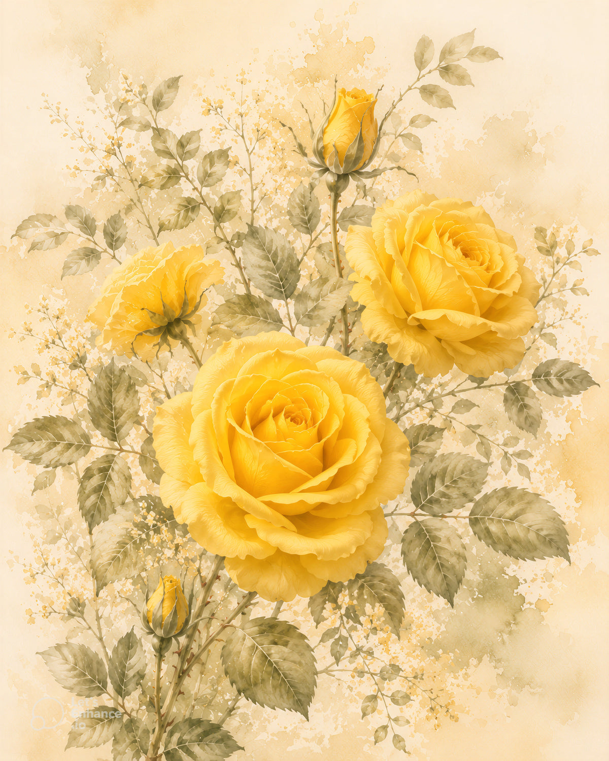 Garden Grace - Yellow Rose Wall Art (High Resolution)
